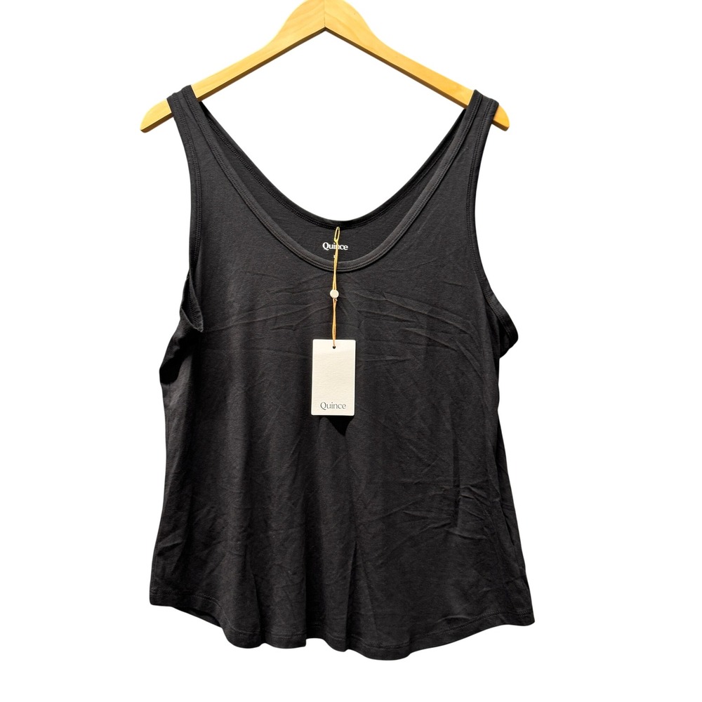 Quince Tank Womens L Cotton Modal Double Scoop Neck Black Sleeveless NEW